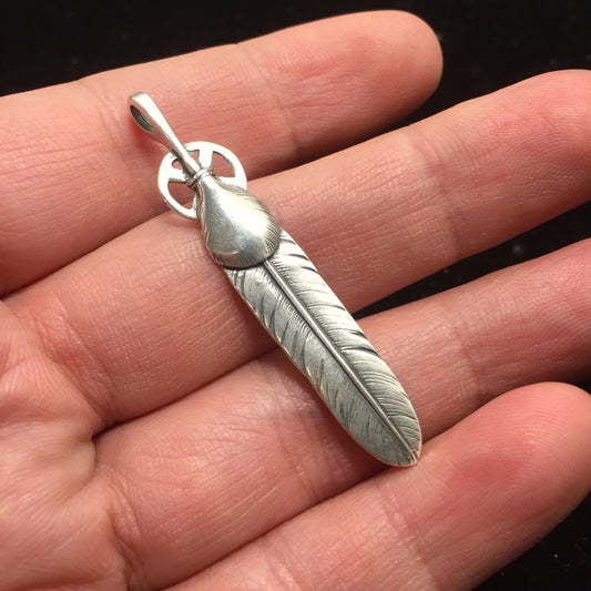 Small Feather Leaf Retro 925 Silver Pendant Takahashi Goro