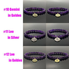 Load image into Gallery viewer, Purple Amethyst Bead Zodiac Bracelet Horoscope HD Charm Stretchy Gemstone Bracelet Celestial Astrology Constellation Jewelry
