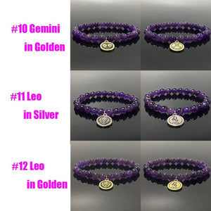 Purple Amethyst Bead Zodiac Bracelet Horoscope HD Charm Stretchy Gemstone Bracelet Celestial Astrology Constellation Jewelry