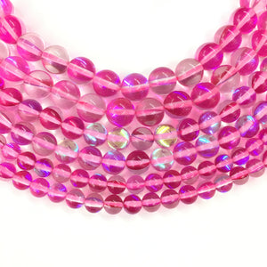 Hot Pink AB Crystal  Quartz Round Gemstone Loose Bead  for DIY Jewelry MakingAAA Quality 16inch
