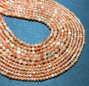 Natural Small Size Sunstone Faceted Round Beads Healing Energy Gemstone Loose Beads for DIY Jewelry Making Design  AAA Quality 3mm