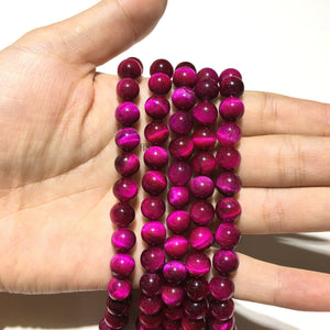 Natural Hot Pink Tiger Eye Round Beads Healing Gemstone Loose Bead for DIY Jewelry MakingAAA Quality 6mm 8mm 10mm 12mm