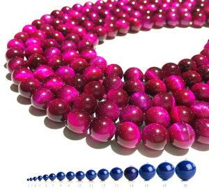 Natural Hot Pink Tiger Eye Round Beads Healing Gemstone Loose Bead for DIY Jewelry MakingAAA Quality 6mm 8mm 10mm 12mm