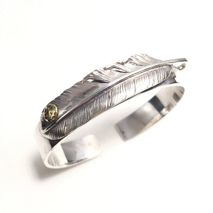 Japan Takahashi Goro Feather Silver Bangle Bracelet Diameter 48x65mm Width 12mm Hip Hop Style Sterling 925 Silver Feather Fashion Bracelet