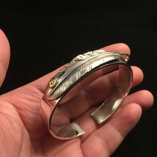 Japan Takahashi Goro Feather Silver Bangle Bracelet Diameter 48x65mm Width 12mm Hip Hop Style Sterling 925 Silver Feather Fashion Bracelet