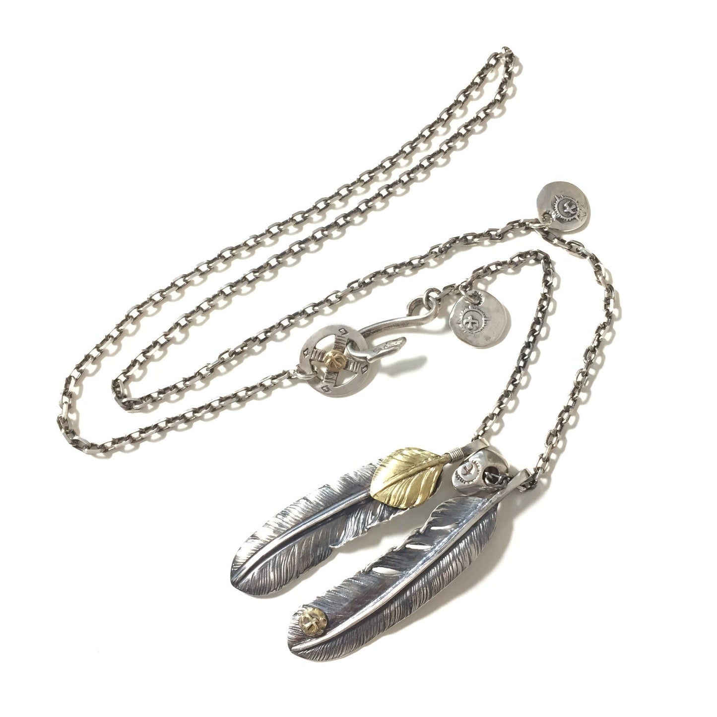 Japan Takahashi Goro Feather Bird Necklace Set Two Feathers 66x14mm Necklace 65cm Retro Sterling 925 Silver Hip Hop style Fashion Necklace