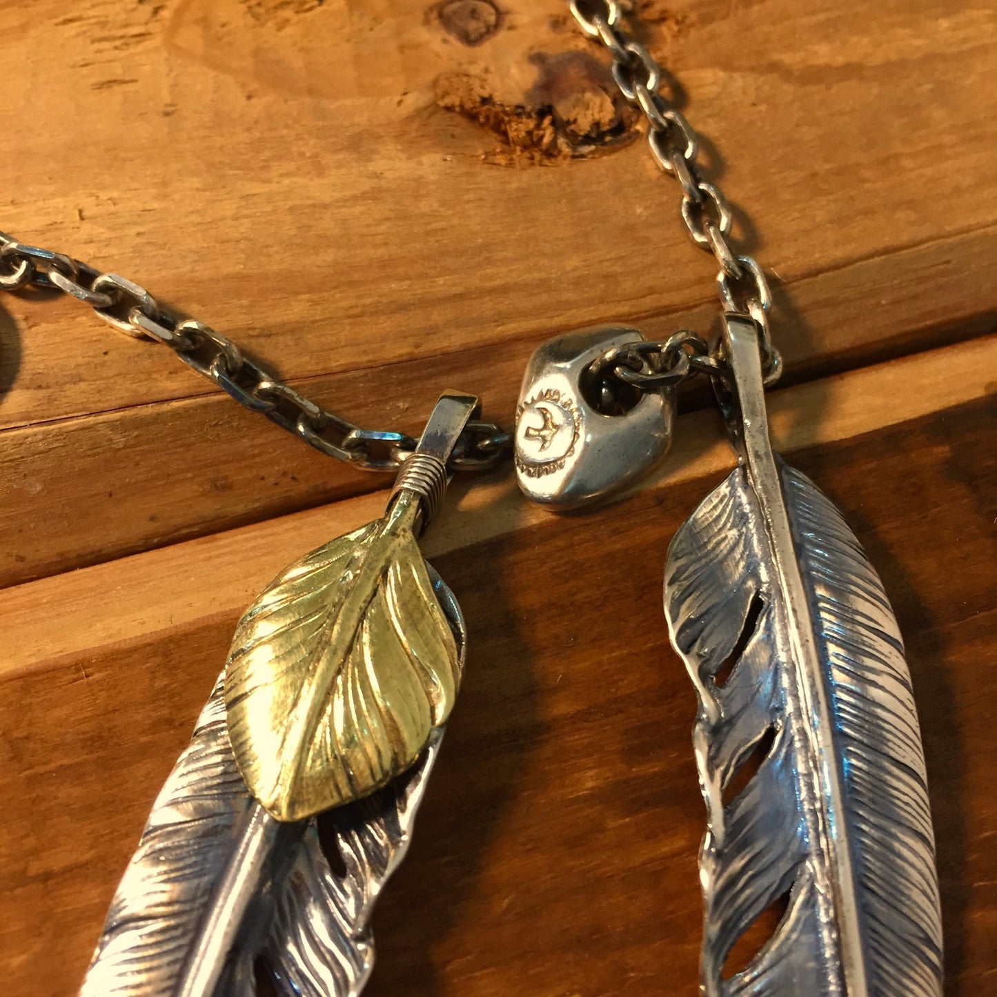 Japan Takahashi Goro Feather Bird Necklace Set Two Feathers 66x14mm Necklace 65cm Retro Sterling 925 Silver Hip Hop style Fashion Necklace