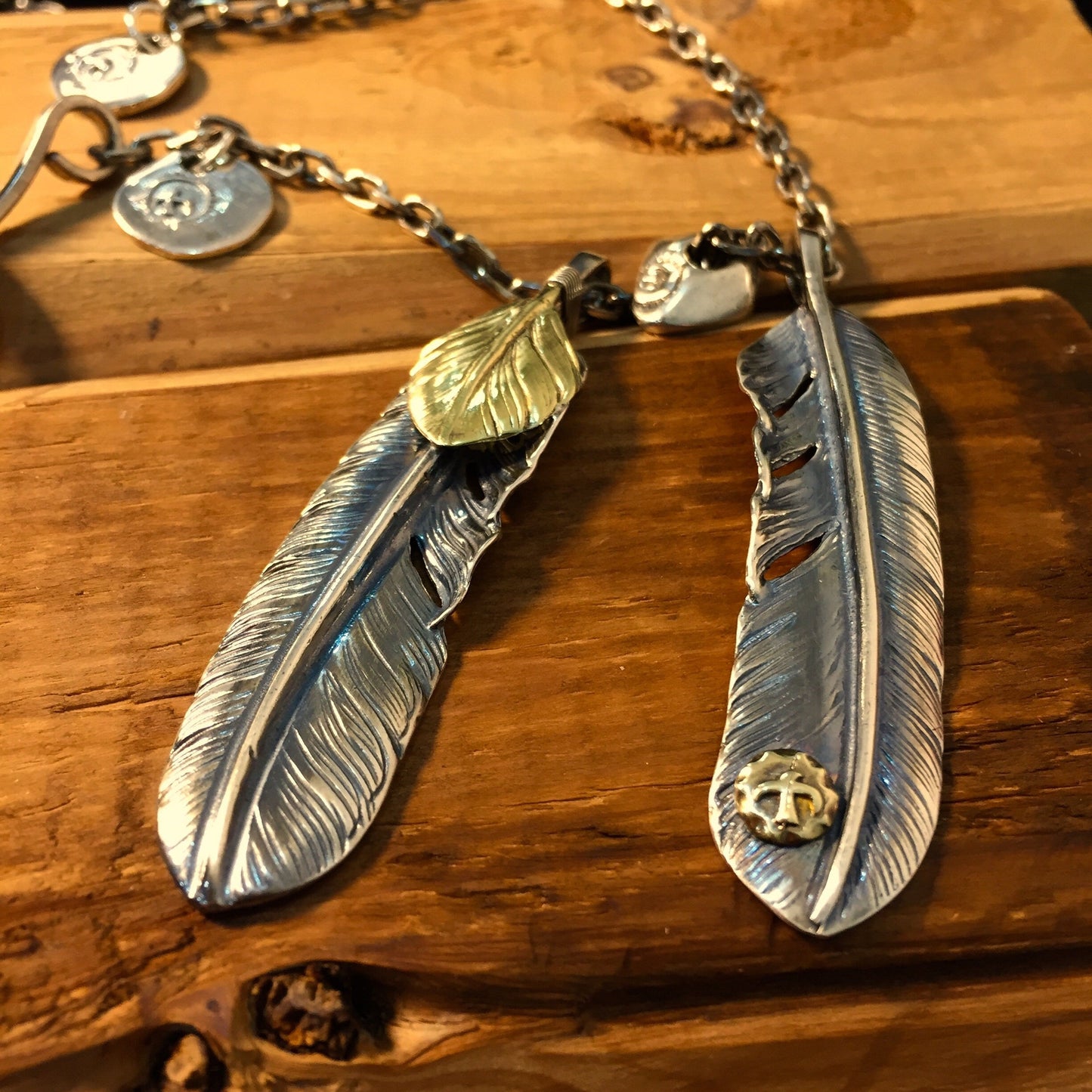 Japan Takahashi Goro Feather Bird Necklace Set Two Feathers 66x14mm Necklace 65cm Retro Sterling 925 Silver Hip Hop style Fashion Necklace
