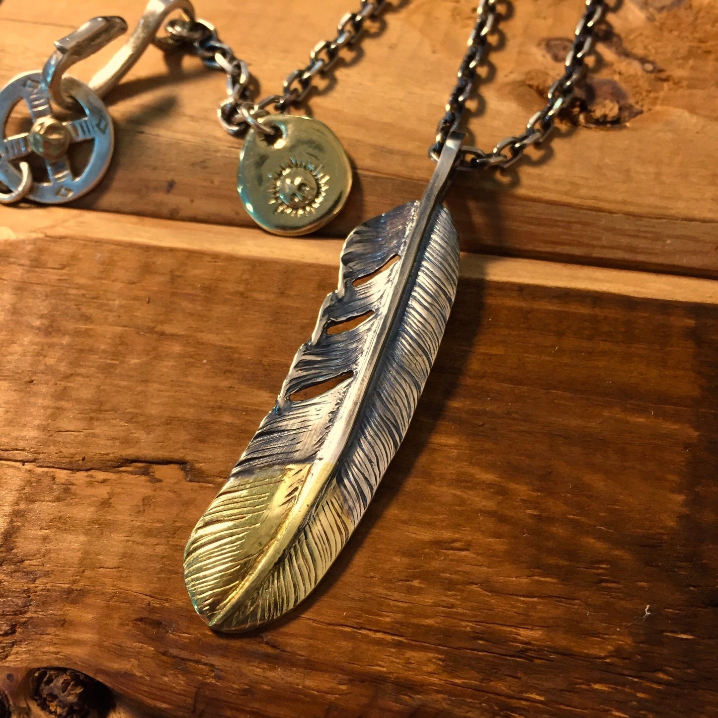 Japan Takahashi Goro Feather Bird Necklace Set Right Feathers 66x14mm Necklace 65cm Retro Sterling 925 Silver Hip Hop style Fashion Necklace
