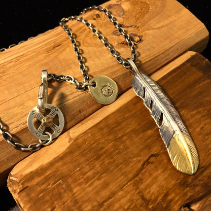 Japan Takahashi Goro Feather Bird Necklace Set Right Feathers 66x14mm Necklace 65cm Retro Sterling 925 Silver Hip Hop style Fashion Necklace