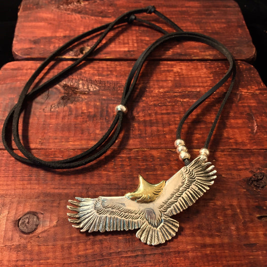Japan Takahashi Goro Silver Eagle Necklace Eagle 30x70mm Leather Necklace 44cm Retro Sterling 925 Silver Hip Hop style Fashion Necklace