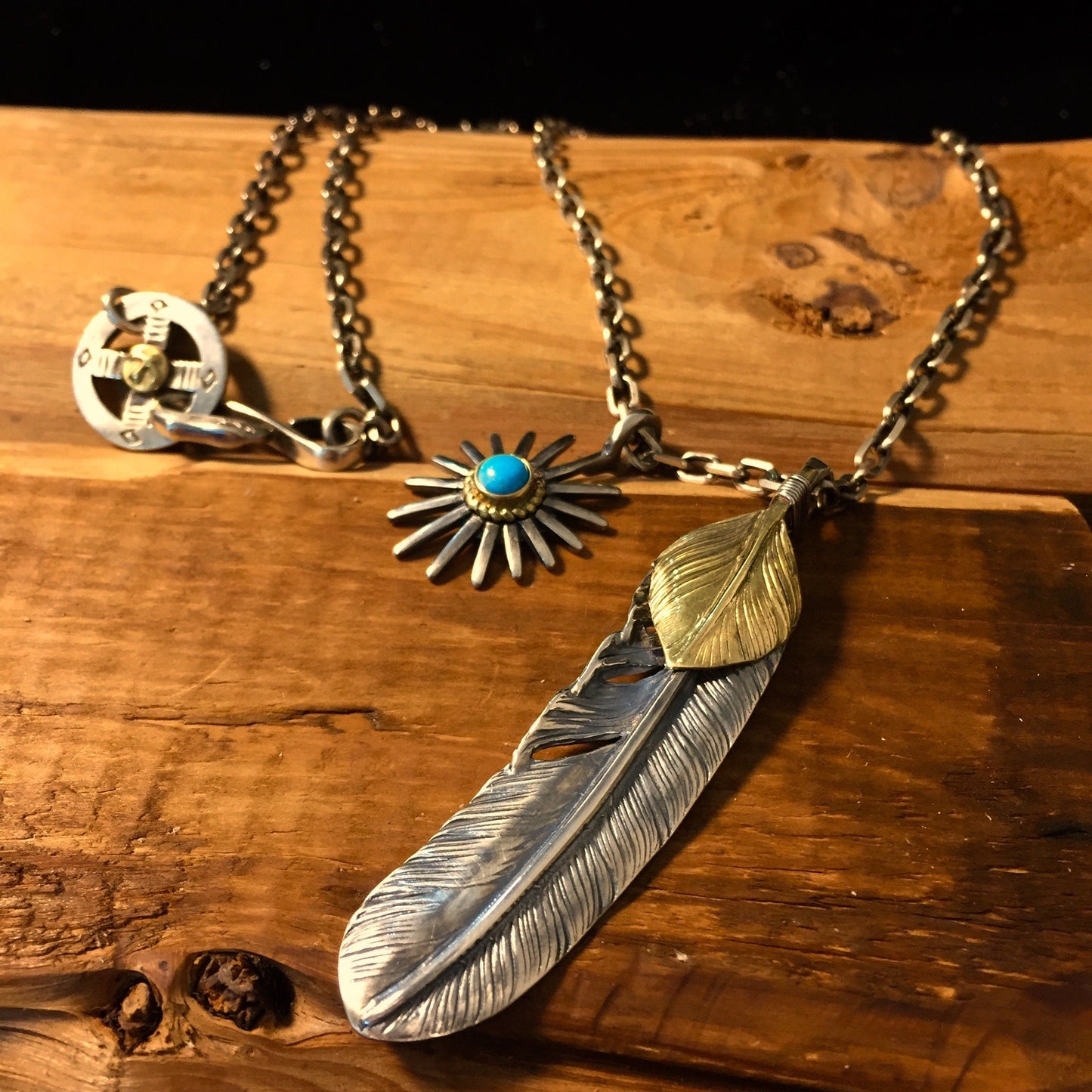 Japan Takahashi Goro Silver Feather Leather Necklace Right Feathers 66x14mm Retro Sterling 925 Silver Hip Hop style Necklace Fashion Pendant