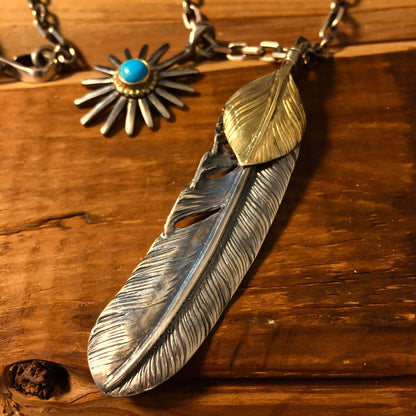 Japan Takahashi Goro Silver Feather Leather Necklace Right Feathers 66x14mm Retro Sterling 925 Silver Hip Hop style Necklace Fashion Pendant
