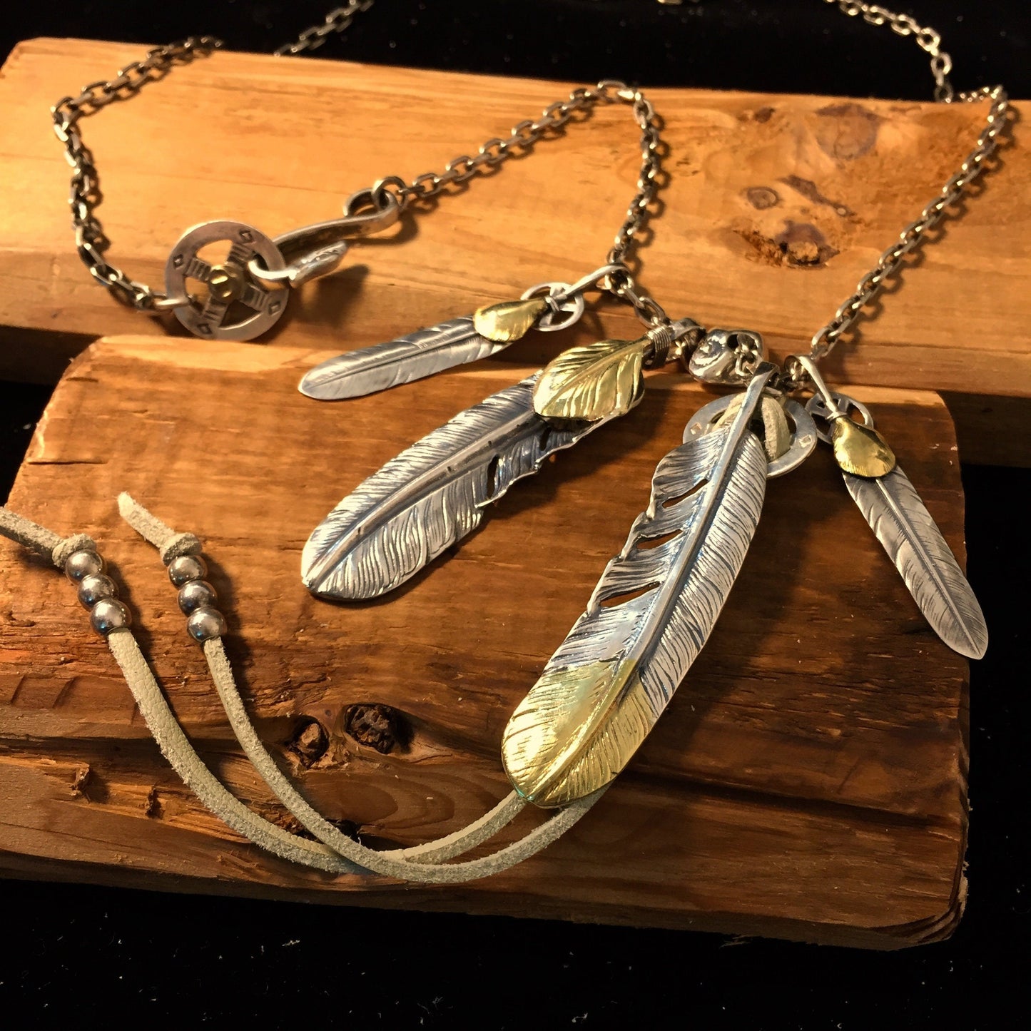 Japan Takahashi Goro Silver Feather Leather Necklace Feathers 66x14mm Red Corundum 5x7mm Retro Sterling 925 Silver Hip Hop style Necklace