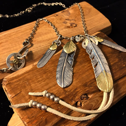 Japan Takahashi Goro Silver Feather Leather Necklace Feathers 66x14mm Red Corundum 5x7mm Retro Sterling 925 Silver Hip Hop style Necklace