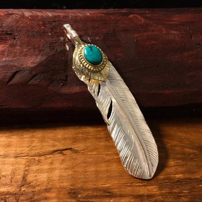 Japan Takahashi Goro 1 Right Feather Silver 66x14mm Turquoise 5x7mm 925 Sterling Feather DIY Jewelry Marking Design for Necklace Earrings