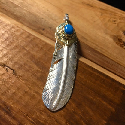 Japan Takahashi Goro 1 Right Feather Turquoise Bead Silver 66x14mm 925 Sterling Feather DIY Jewelry Marking Design for Necklace Earrings