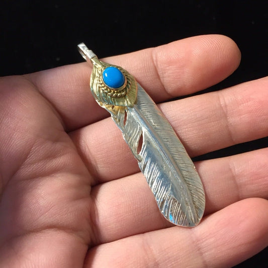 Japan Takahashi Goro 1 Right Feather Turquoise Bead Silver 66x14mm 925 Sterling Feather DIY Jewelry Marking Design for Necklace Earrings