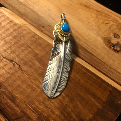 Japan Takahashi Goro 1 Right Feathers  66x14mm Turquoise Retro Silver 925 Sterling Feather DIY Jewelry Marking Design for Necklace Earrings