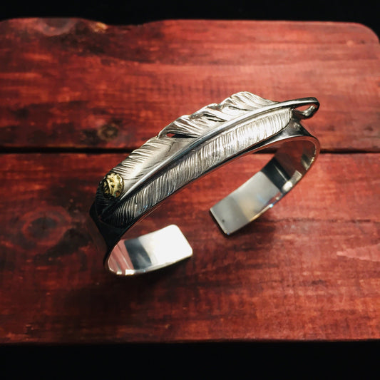 Japan Takahashi Goro Feather Silver Bangle Bracelet Diameter 48x65mm Width 12mm Hip Hop Style Sterling 925 Silver Feather Fashion Bracelet