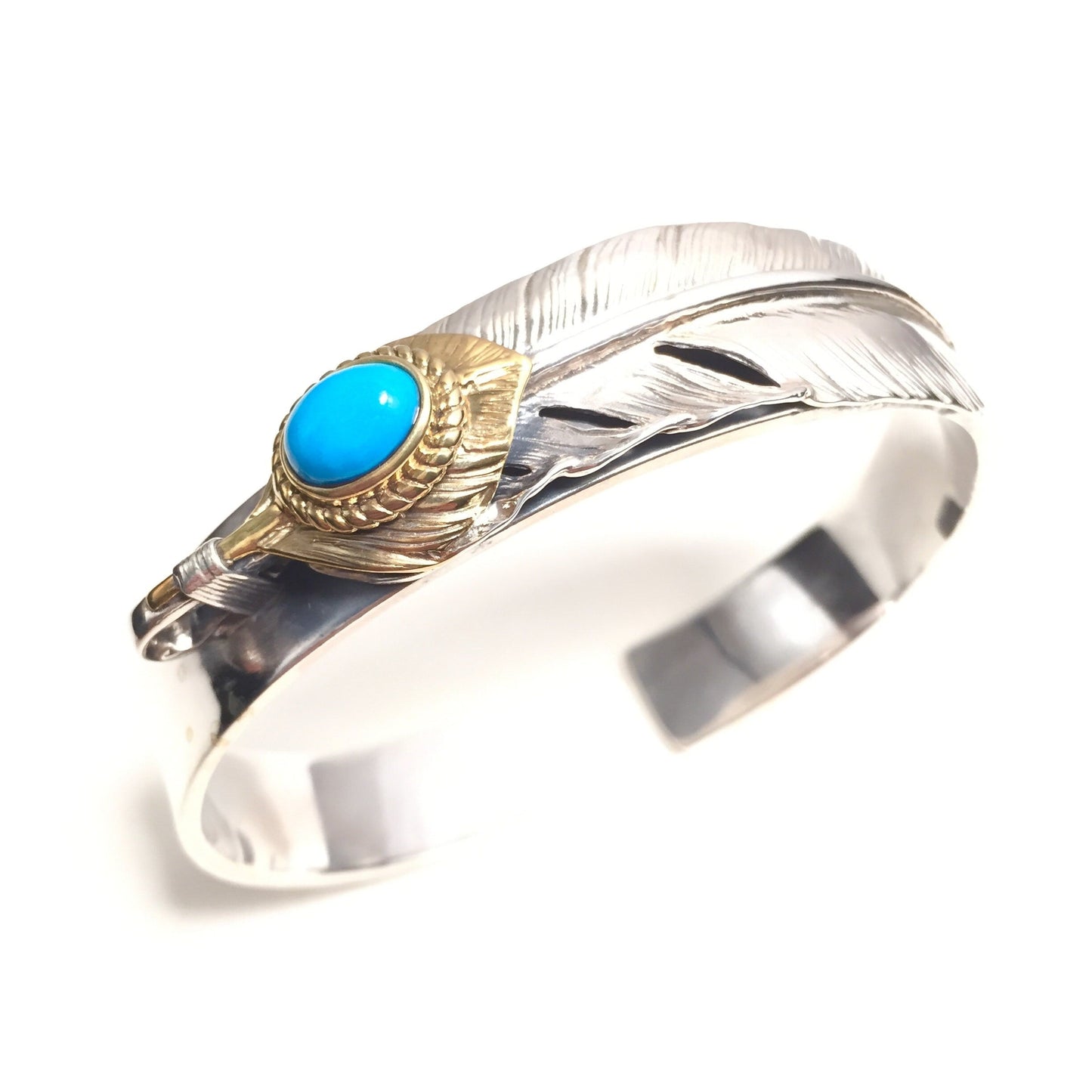 Japan Takahashi Goro Feather Turquoise Beads Silver Bangle Bracelet Diameter 48x65mm Width 12mm Hip Hop Style Sterling 925 Silver Bangle