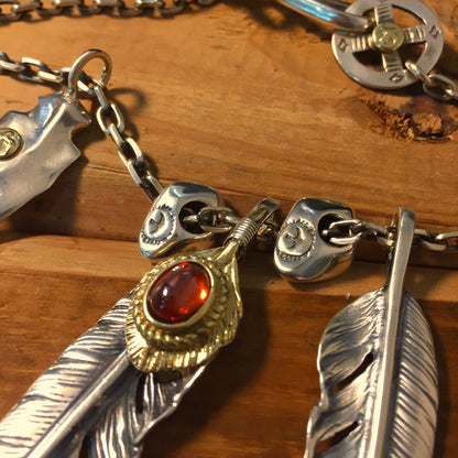 Japan Takahashi Goro Feather Bird Necklace Set Two Feathers 66x14mm Red Corundum 5x7mm Retro Sterling 925 Silver Hip Hop style Necklace