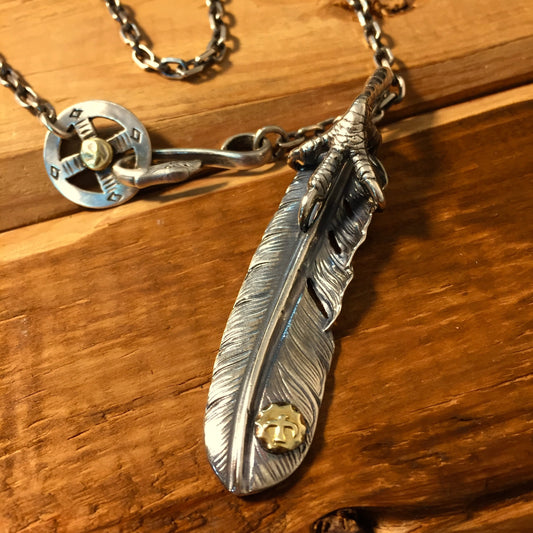 Japan Takahashi Goro Feather Bird Necklace Set Left Feather 66x14mm Necklace 65cm Retro Sterling 925 Silver Hip Hop style Fashion Necklace