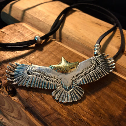 Japan Takahashi Goro Silver Eagle Necklace Eagle 30x70mm Leather Necklace 44cm Retro Sterling 925 Silver Hip Hop style Fashion Necklace