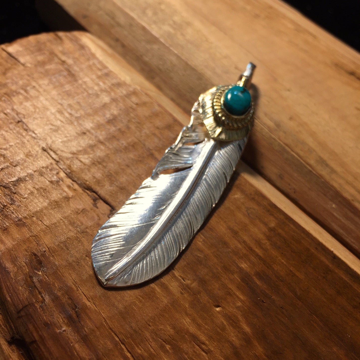 Japan Takahashi Goro 1 Right Feather Silver 66x14mm Turquoise 5x7mm 925 Sterling Feather DIY Jewelry Marking Design for Necklace Earrings