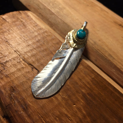 Japan Takahashi Goro 1 Right Feather Silver 66x14mm Turquoise 5x7mm 925 Sterling Feather DIY Jewelry Marking Design for Necklace Earrings