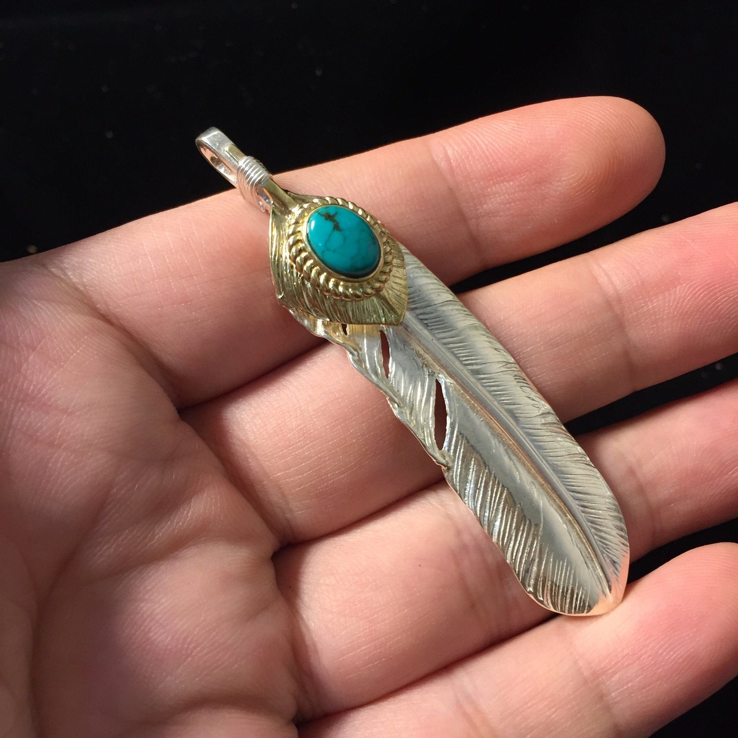 Japan Takahashi Goro 1 Right Feather Silver 66x14mm Turquoise 5x7mm 925 Sterling Feather DIY Jewelry Marking Design for Necklace Earrings