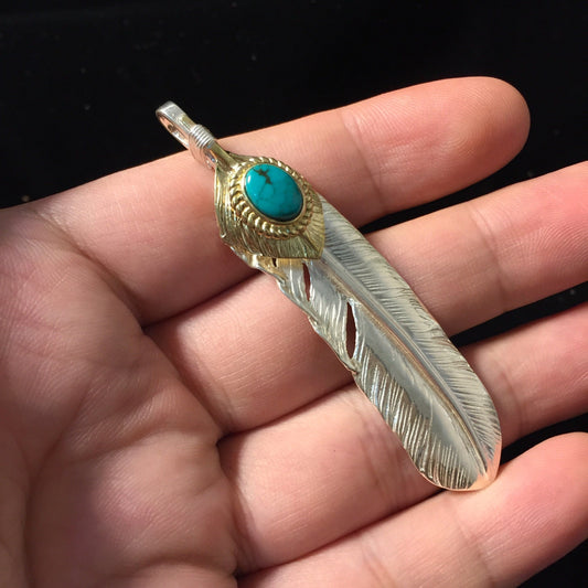 Japan Takahashi Goro 1 Right Feather Silver 66x14mm Turquoise 5x7mm 925 Sterling Feather DIY Jewelry Marking Design for Necklace Earrings