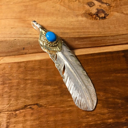 Japan Takahashi Goro 1 Right Feather Turquoise Bead Silver 66x14mm 925 Sterling Feather DIY Jewelry Marking Design for Necklace Earrings