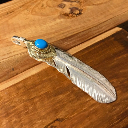Japan Takahashi Goro 1 Right Feather Turquoise Bead Silver 66x14mm 925 Sterling Feather DIY Jewelry Marking Design for Necklace Earrings