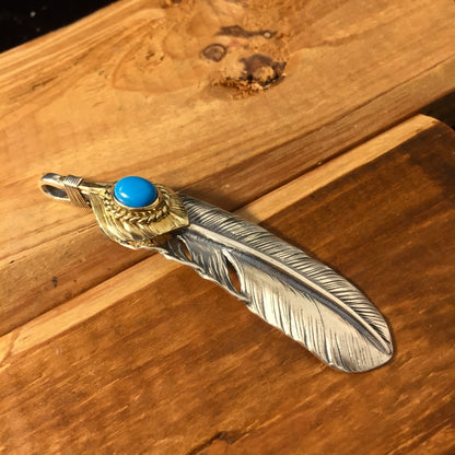 Japan Takahashi Goro 1 Right Feathers  66x14mm Turquoise Retro Silver 925 Sterling Feather DIY Jewelry Marking Design for Necklace Earrings