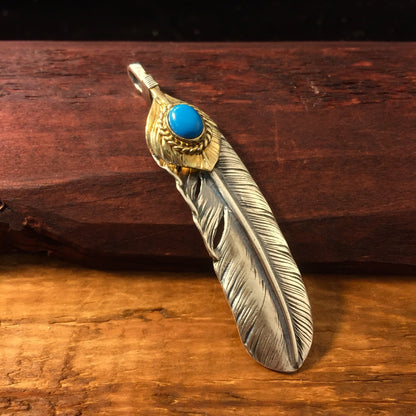 Japan Takahashi Goro 1 Right Feathers  66x14mm Turquoise Retro Silver 925 Sterling Feather DIY Jewelry Marking Design for Necklace Earrings