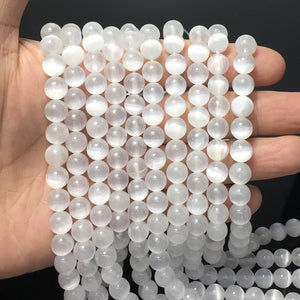 Natural Selenite Round Smooth Beads Energy Gemstone Loose Beads for DIY Jewelry MakingAAA Quality 6mm 8mm 10mm
