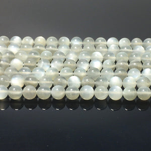Natural Grey Milky Moonstone Highly Polished Round Beads Healing Energy Gemstone for DIY Jewelry Making Design  AAA Quality