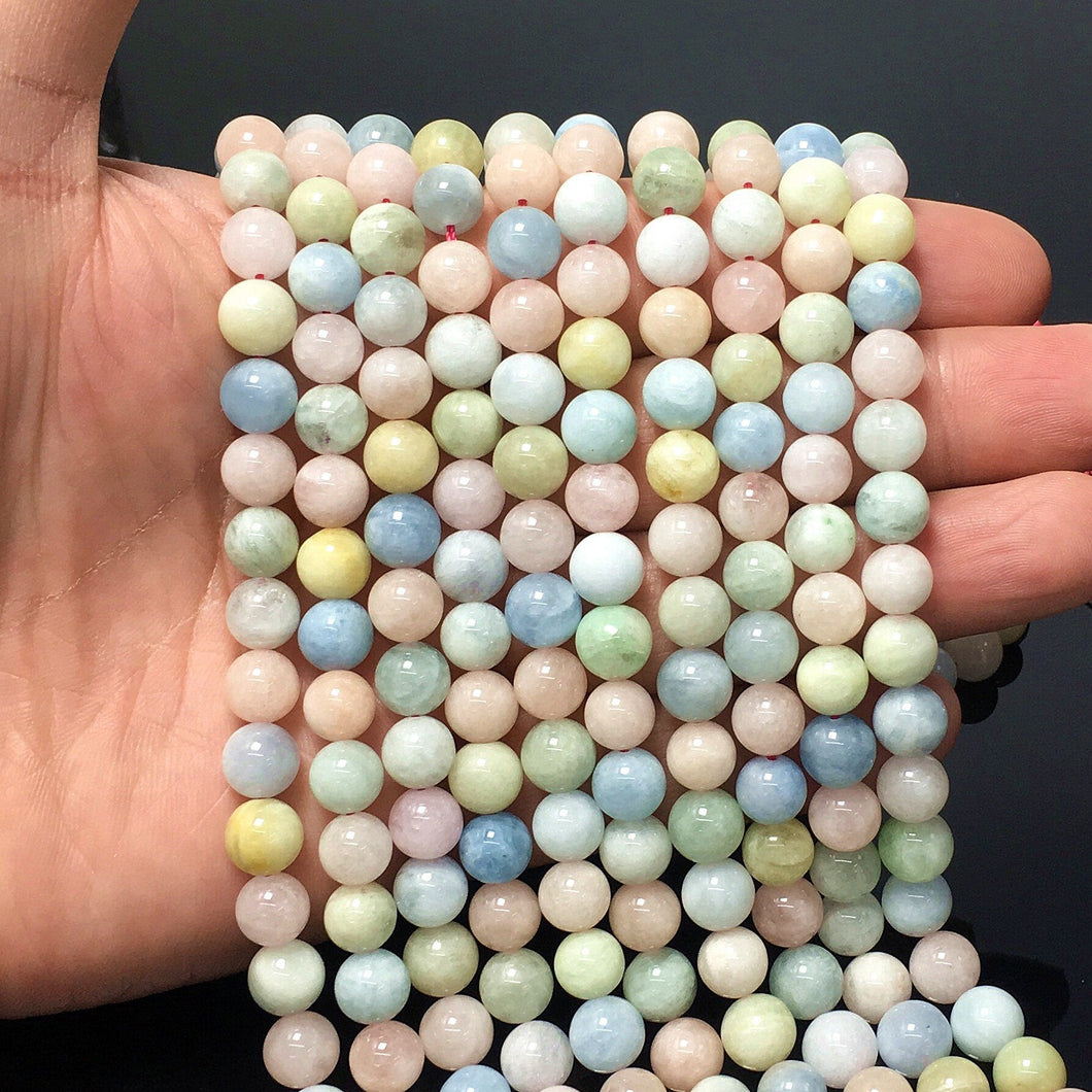Natural Mix Color Morganite Highly Polished Round Bead Energy Gemstone Loose Beads for DIY Jewelry Making Design  AAAAA Best Quality