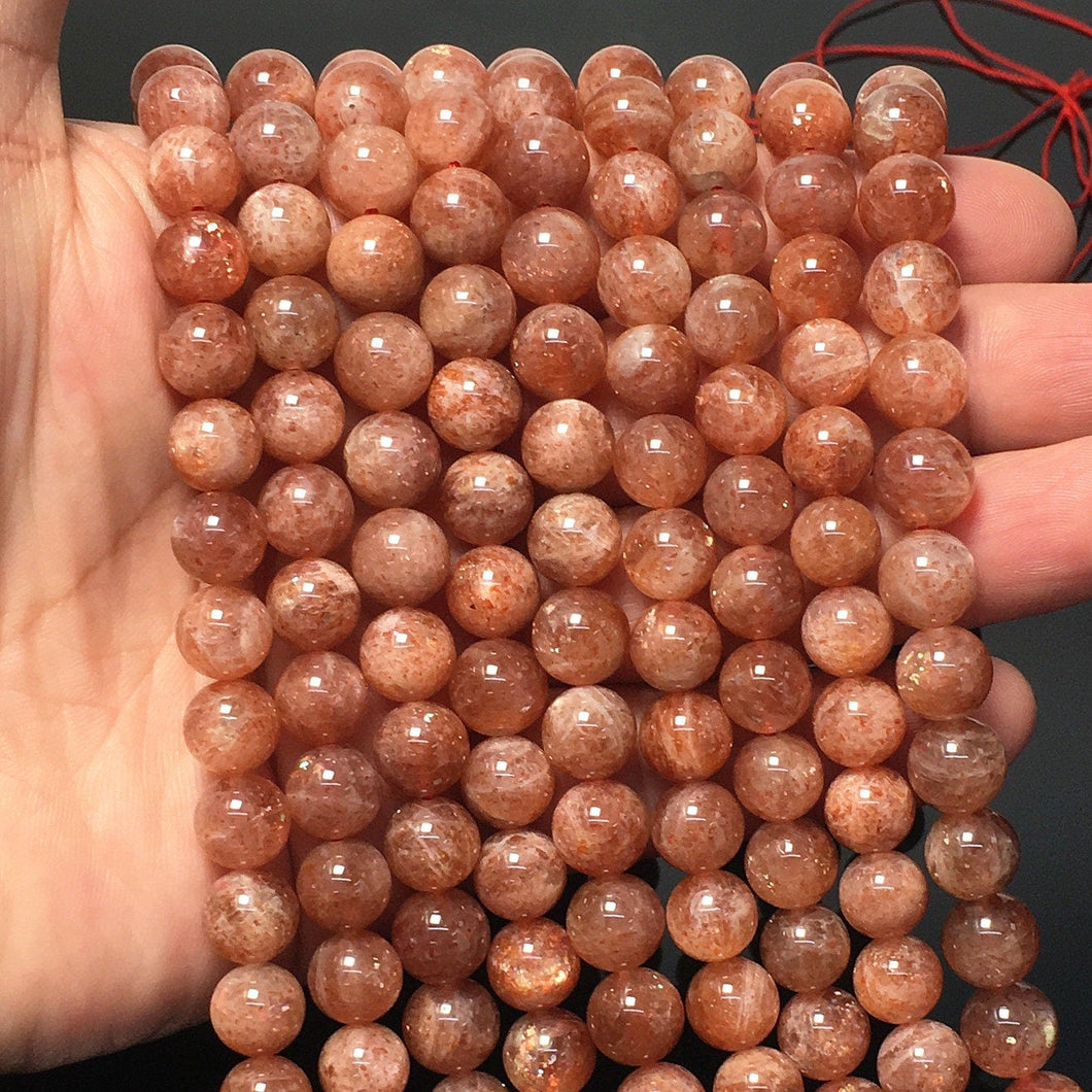 Natural Sunstone or Orange Moonstone Round Beads Energy Gemstone Loose Beads for DIY Jewelry Making Design  AAAAA Quality 6mm 8mm