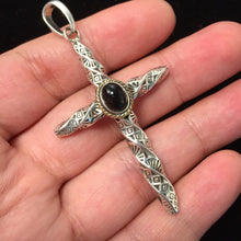 Load image into Gallery viewer, Twisted Cross 925 Silver Pendant with Onyx
