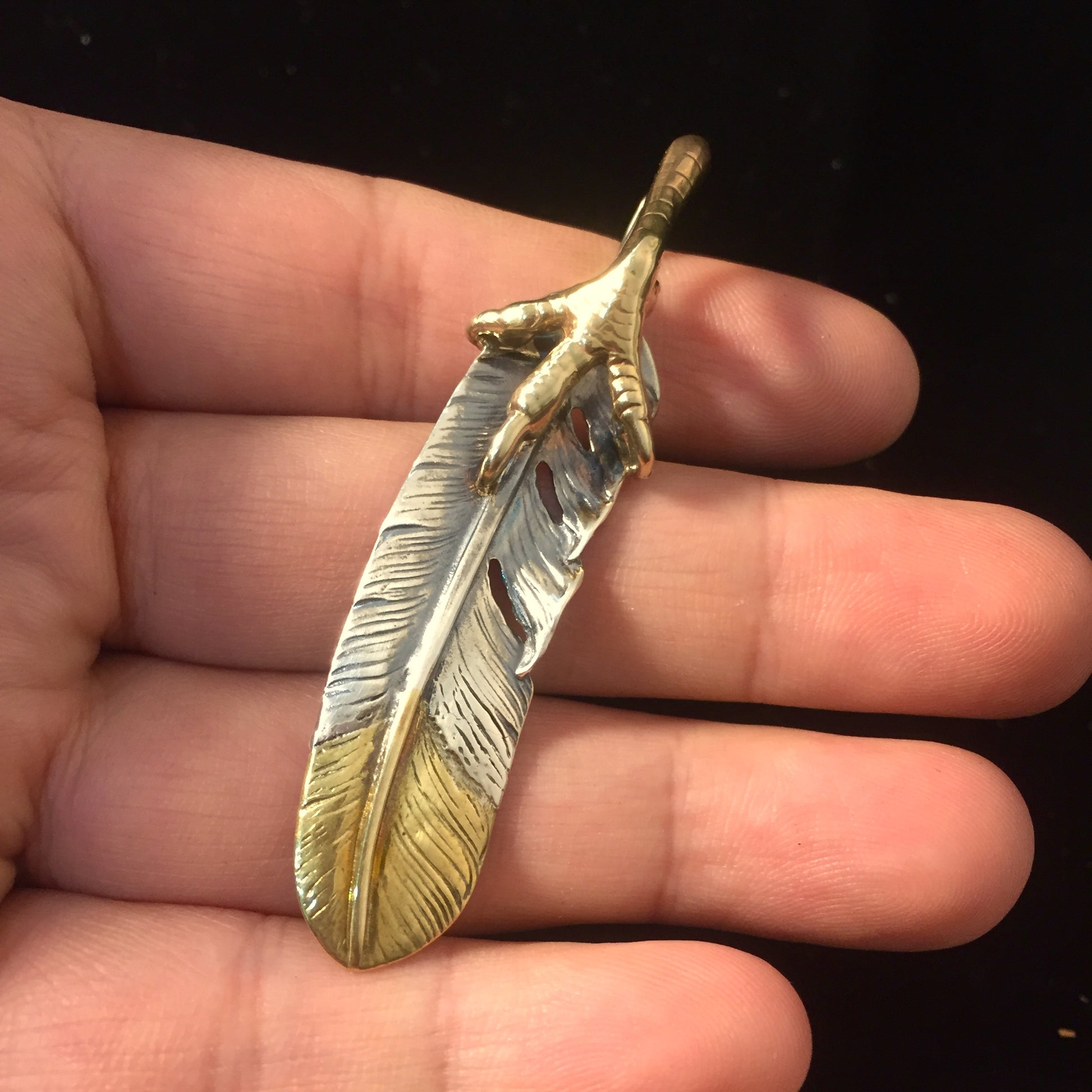 Left Eagle Claw Feather Retro 925 Silver Pendant Japan Takahashi Goro with Brass