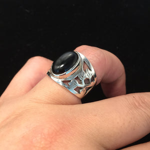 Classic Black Onyx 925 Sterling Silver Retro Ring