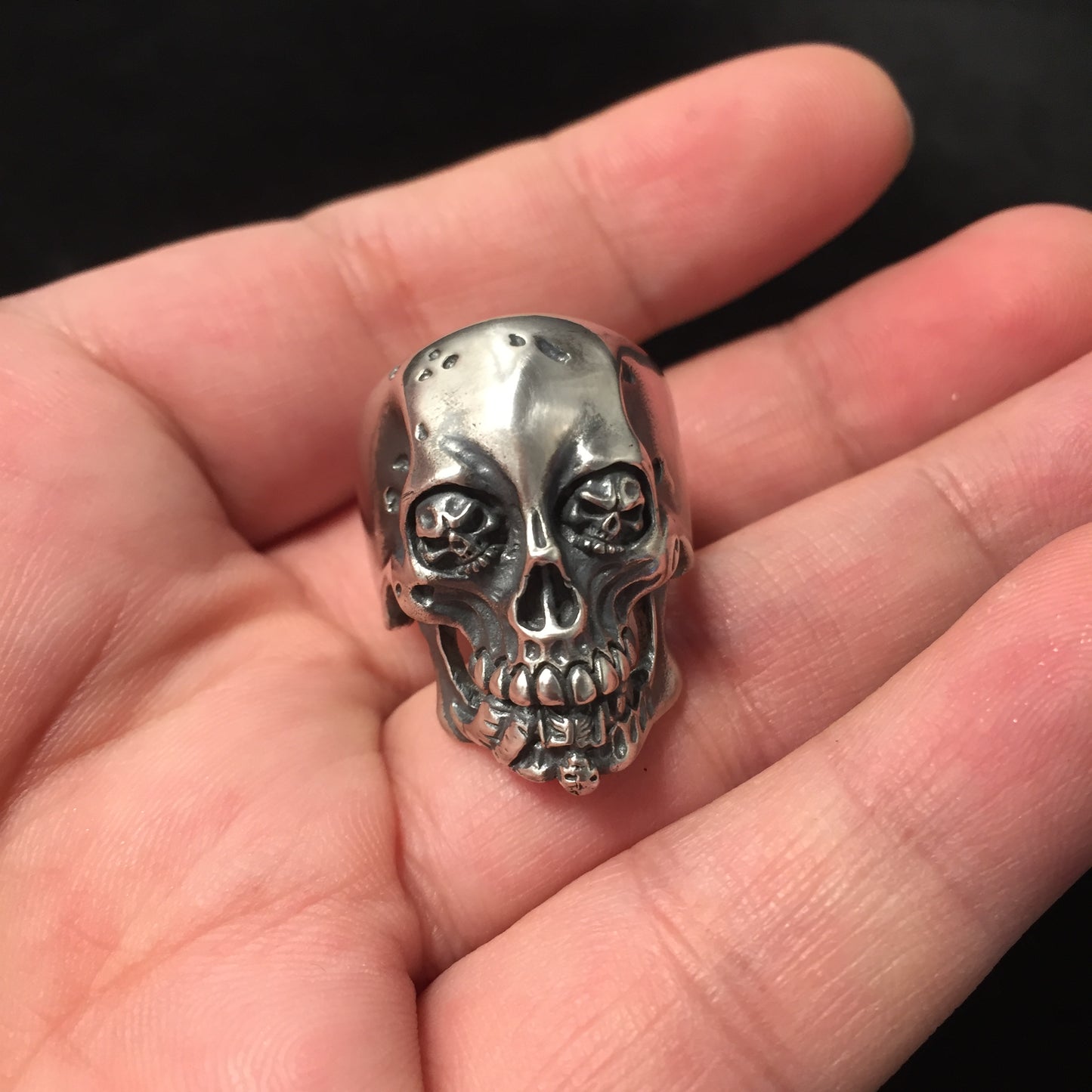 TS Handmade Silver Retro 925 Sterling Silver Skull Ring