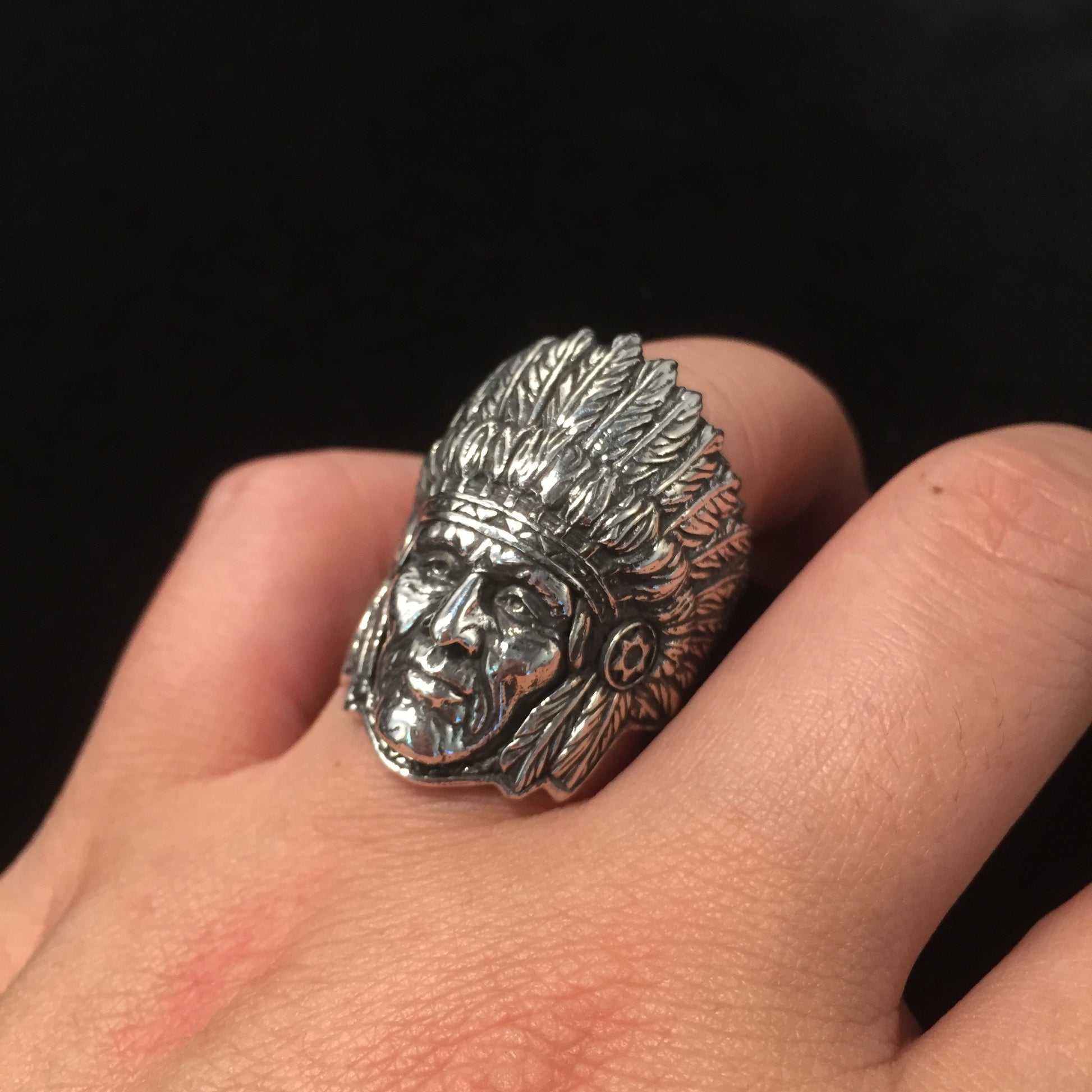 Native American Indian Head Retro 925 Sterling Silver Ring