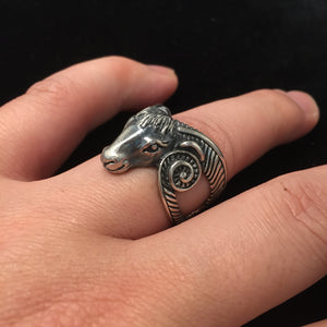 Vintage Rams Head Ring 925 Solid Sterling Silver
