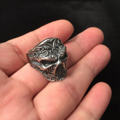 Vintage 925 Sterling Silver Gothic Skeleton Ring Rock
