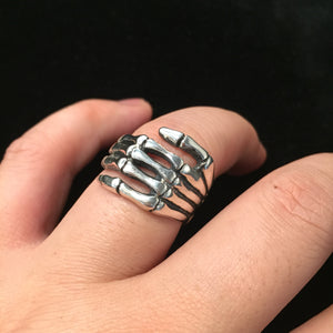 Retro 925 Sterling Silver Paw Hand Bone Ring