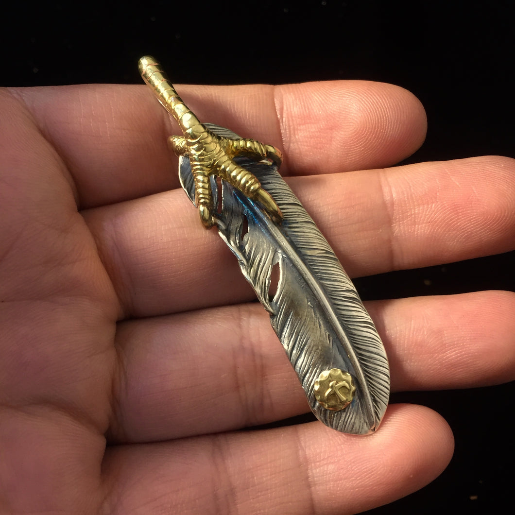 Right Brass Eagle Claw Feather Retro 925 Silver Pendant Japan Takahashi Goro