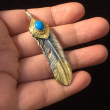 Load image into Gallery viewer, Right Feather Leaf Retro 925 Silver Goro Takahashi Pendant with Brass Turquoise
